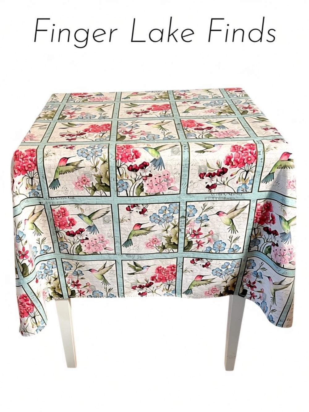 Susan Winget Botanical Buzz Block Print Tablecloth in Pastel Multi-Color